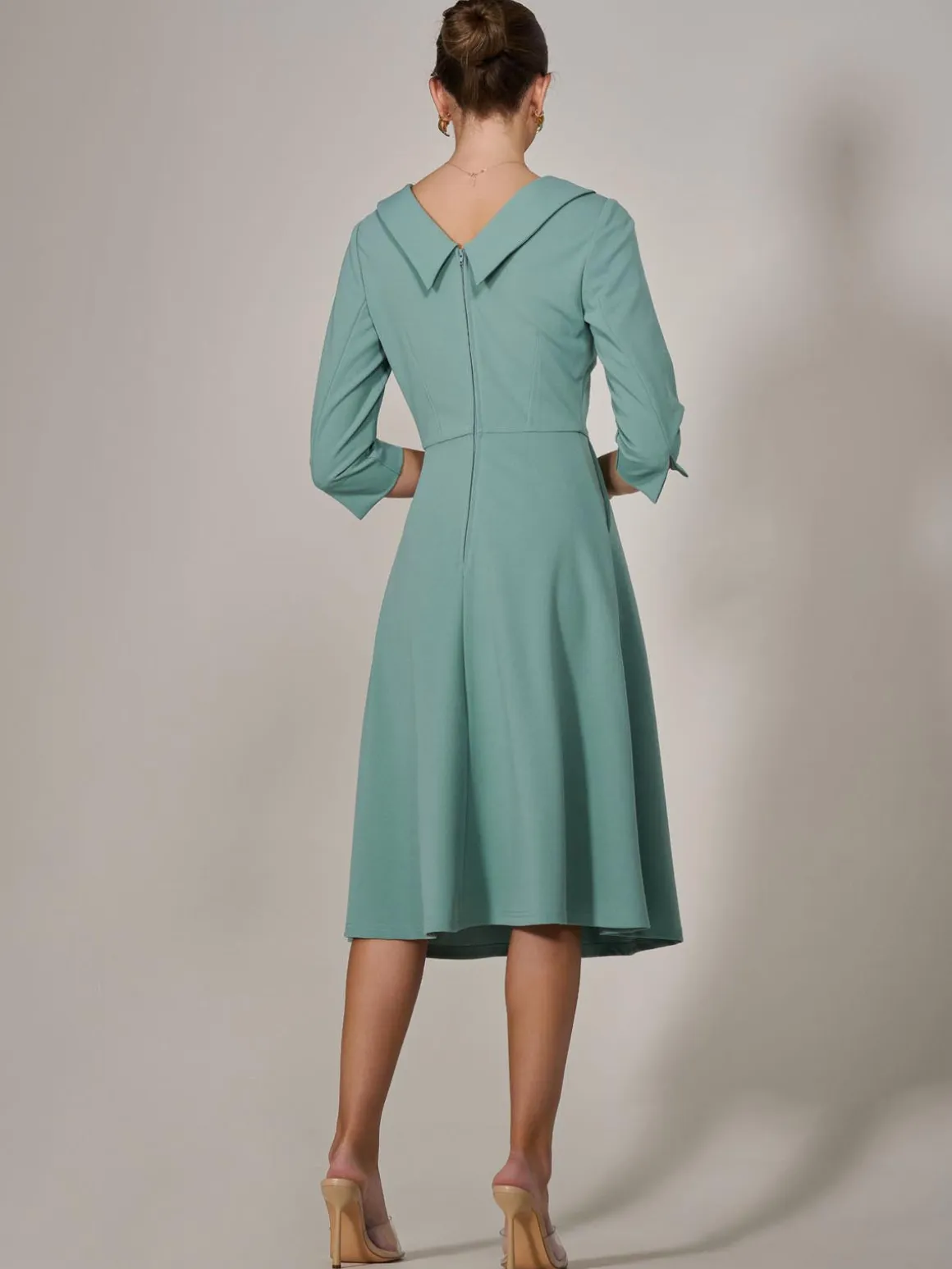 Roll Collar Long Sleeve Midi Dress, Mint Green