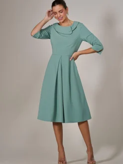 Roll Collar Long Sleeve Midi Dress, Mint Green