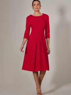 Roll Collar Long Sleeve Midi Dress, Red