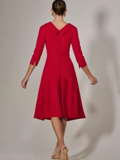 Roll Collar Long Sleeve Midi Dress, Red