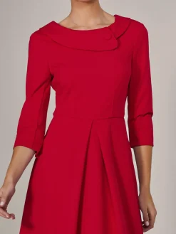 Roll Collar Long Sleeve Midi Dress, Red