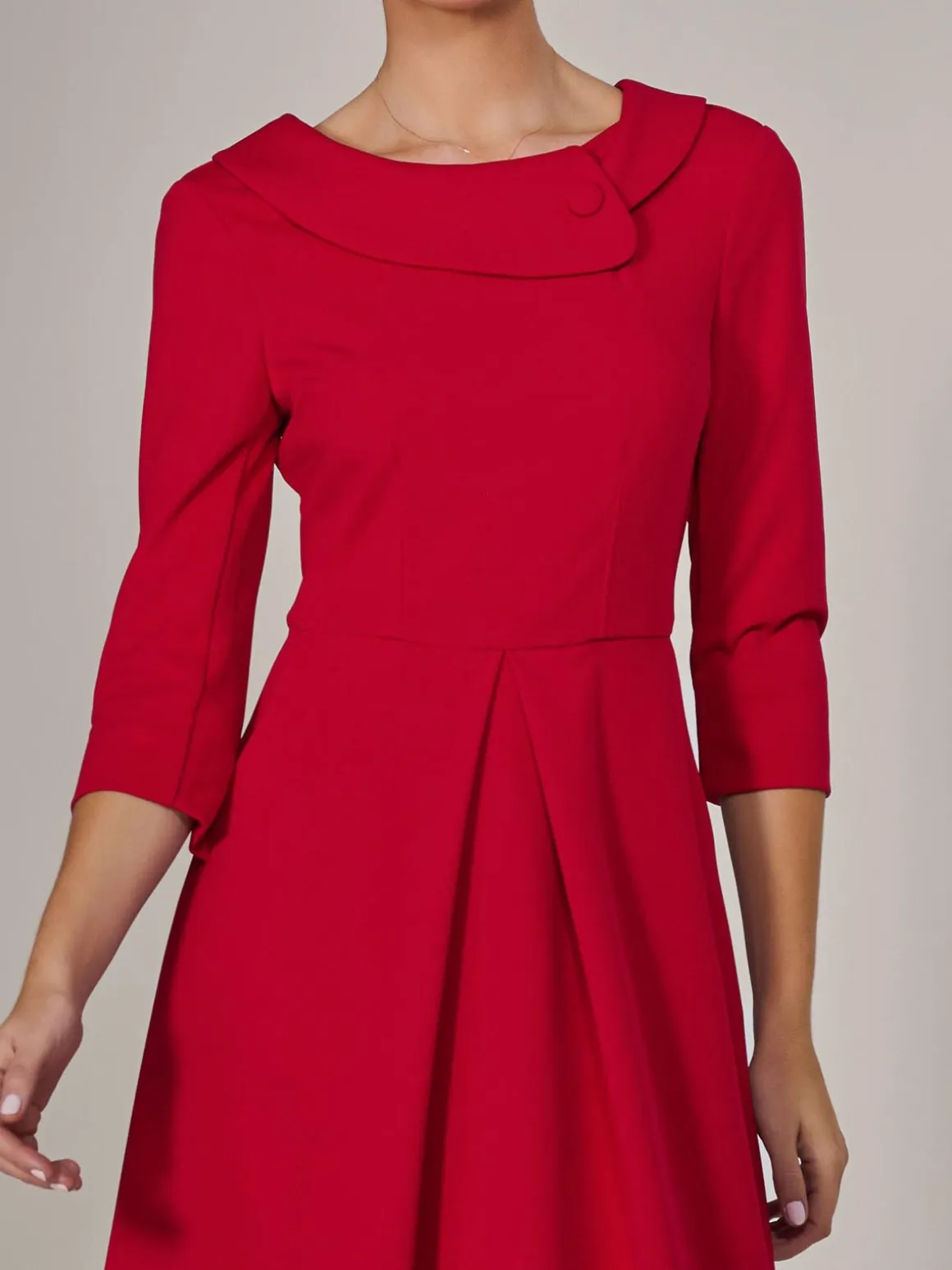 Roll Collar Long Sleeve Midi Dress, Red