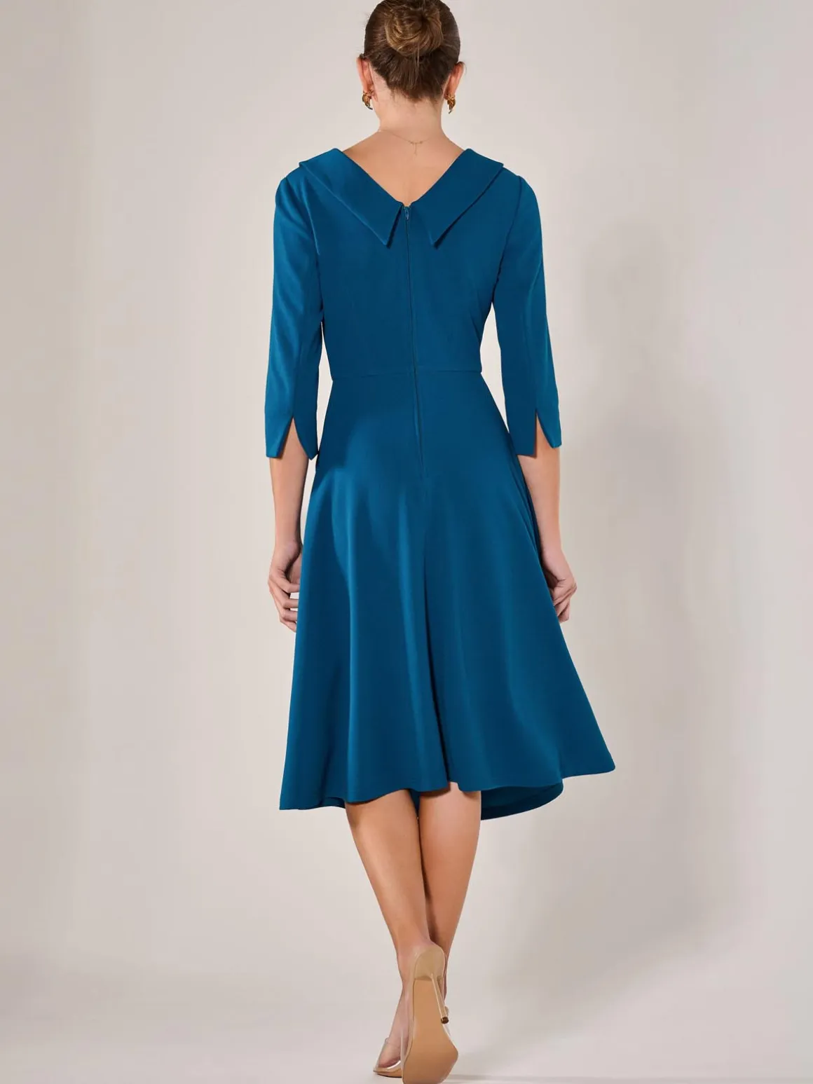 Roll Collar Long Sleeve Midi Dress, Teal