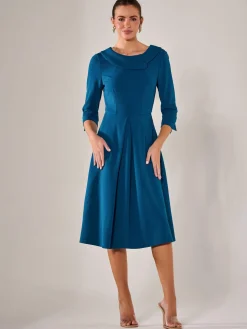 Roll Collar Long Sleeve Midi Dress, Teal