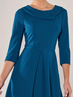 Roll Collar Long Sleeve Midi Dress, Teal