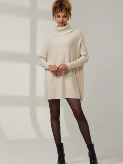 Roll Neck Pocket Front Knit Jumper, Beige Heather