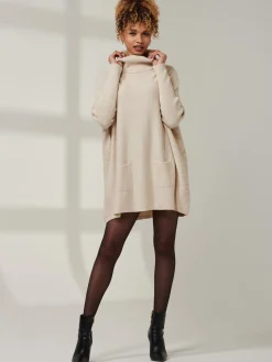Roll Neck Pocket Front Knit Jumper, Beige Heather