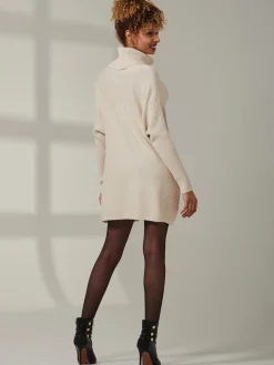 Roll Neck Pocket Front Knit Jumper, Beige Heather