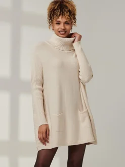 Roll Neck Pocket Front Knit Jumper, Beige Heather