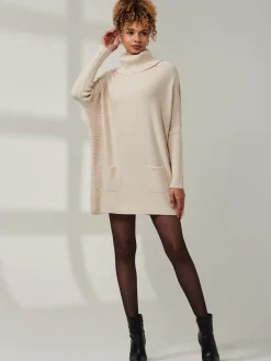 Roll Neck Pocket Front Knit Jumper, Beige Heather