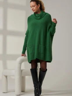 Roll Neck Pocket Front Knit Jumper, Green