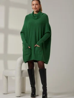 Roll Neck Pocket Front Knit Jumper, Green