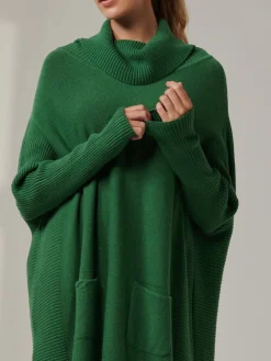 Roll Neck Pocket Front Knit Jumper, Green