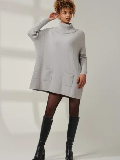 Roll Neck Pocket Front Knit Jumper, Grey Heather