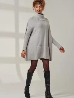 Roll Neck Pocket Front Knit Jumper, Grey Heather