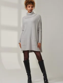 Roll Neck Pocket Front Knit Jumper, Grey Heather
