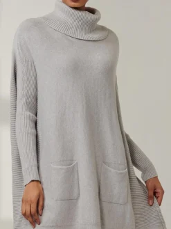 Roll Neck Pocket Front Knit Jumper, Grey Heather