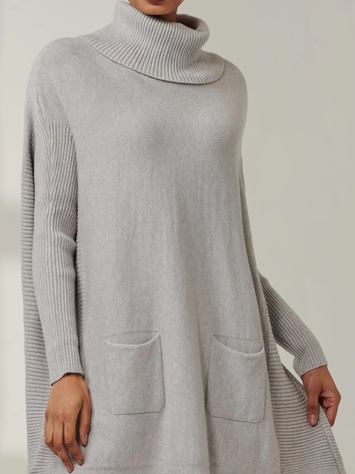 Roll Neck Pocket Front Knit Jumper, Grey Heather