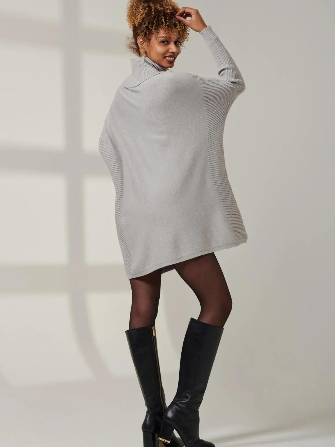 Roll Neck Pocket Front Knit Jumper, Grey Heather