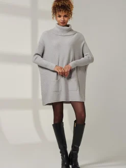 Roll Neck Pocket Front Knit Jumper, Grey Heather