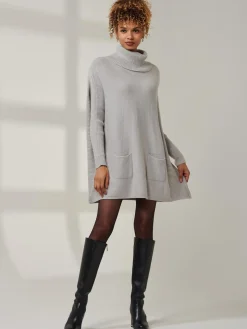 Roll Neck Pocket Front Knit Jumper, Grey Heather