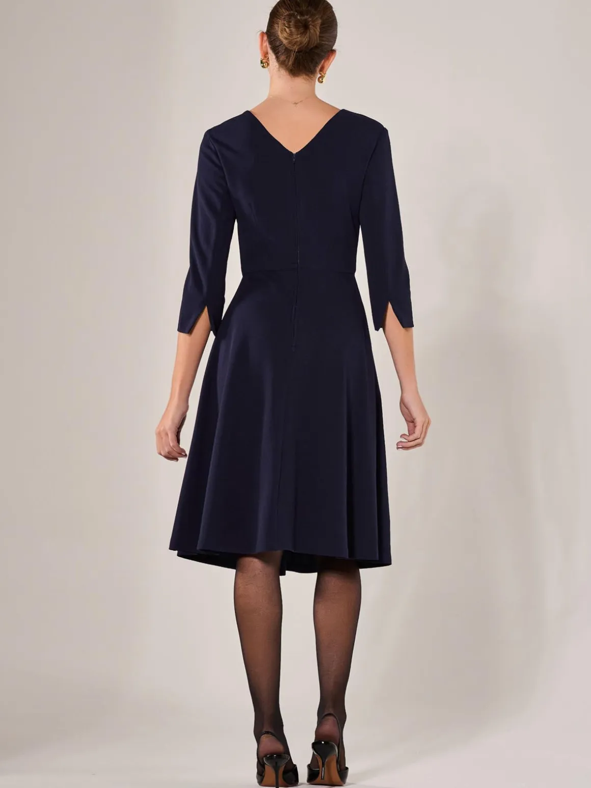 Round Neck 3/4 Sleeve Midi Dress, Navy