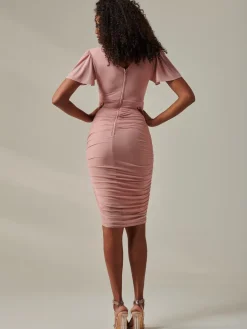 Ruched Mesh Bodycon Dress Blush