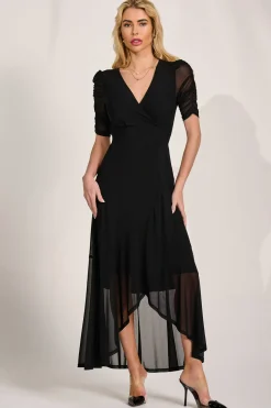 Ruched Sleeve Mesh Maxi Dress, Black