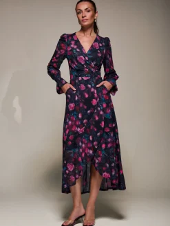 Ruffle Cuffed Sleeve Frill Mesh Maxi Dress, Pink Floral
