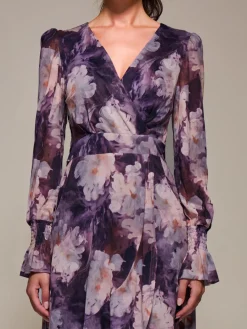 Ruffle Cuffed Sleeve Frill Mesh Maxi Dress, Purple Floral