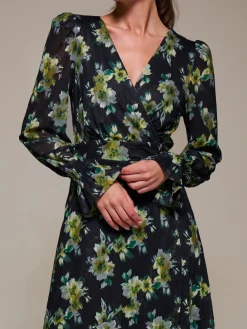 Ruffle Cuffed Sleeve Frill Mesh Maxi Dress, Yellow Floral