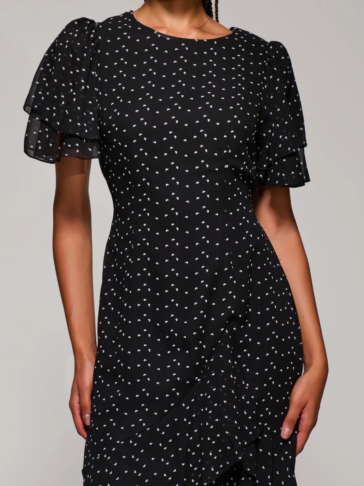 Ruffle Detail Chiffon Midaxi Dress, Black Heart
