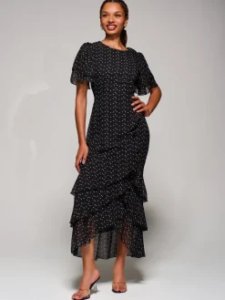 Ruffle Detail Chiffon Midaxi Dress, Black Heart