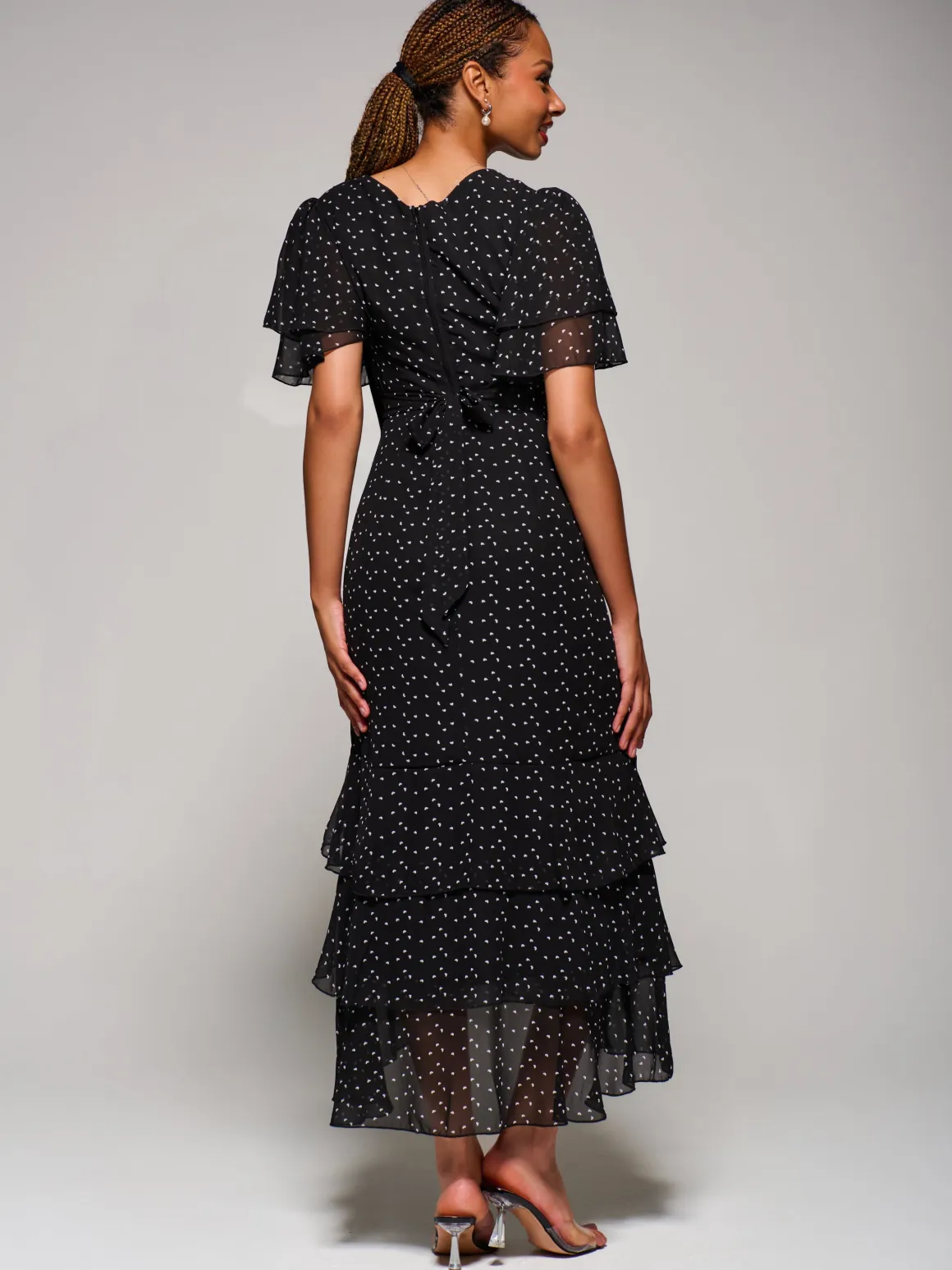 Ruffle Detail Chiffon Midaxi Dress, Black Heart