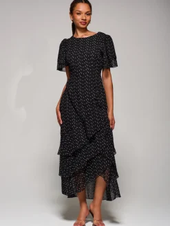 Ruffle Detail Chiffon Midaxi Dress, Black Heart