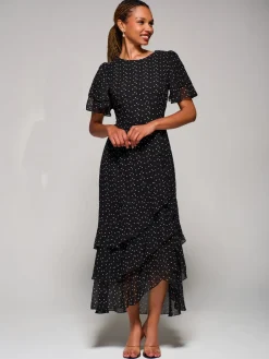 Ruffle Detail Chiffon Midaxi Dress, Black Heart