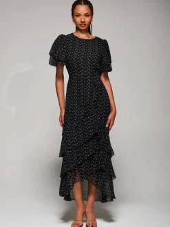 Ruffle Detail Chiffon Midaxi Dress, Black Heart