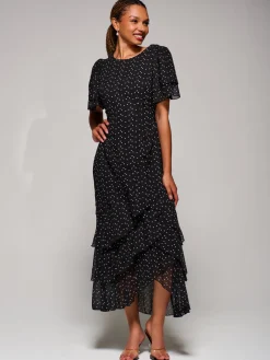 Ruffle Detail Chiffon Midaxi Dress, Black Heart
