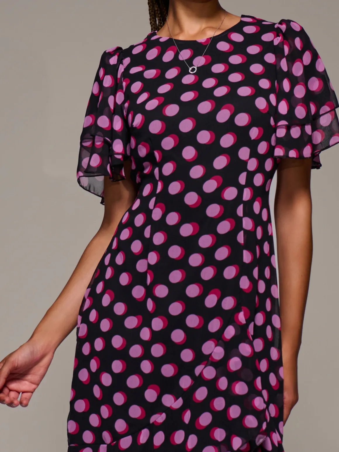 Ruffle Detail Chiffon Midaxi Dress, Black Spot