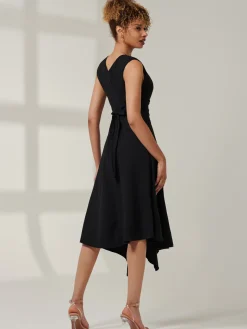 Ruffle Detail Midi Dress, Black