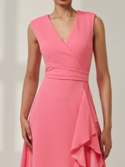 Ruffle Detail Midi Dress Pink