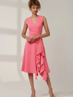 Ruffle Detail Midi Dress Pink