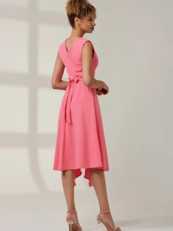 Ruffle Detail Midi Dress Pink