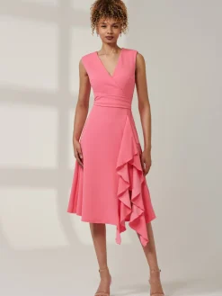 Ruffle Detail Midi Dress Pink