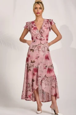 Ruffled Mesh Maxi Dress, Pink Floral