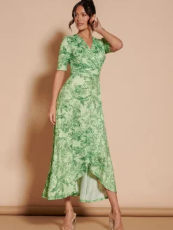 Ruffle Hem Jersey Maxi Dress, Green Leafy