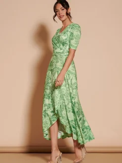 Ruffle Hem Jersey Maxi Dress, Green Leafy