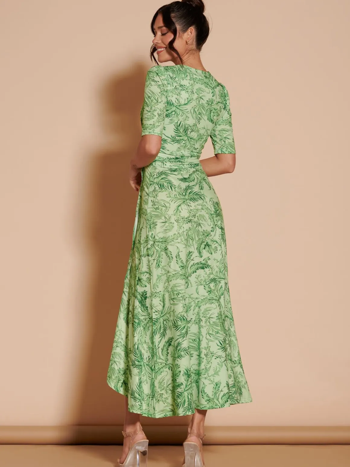 Ruffle Hem Jersey Maxi Dress, Green Leafy