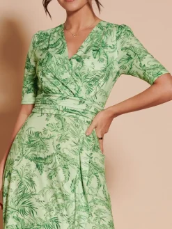 Ruffle Hem Jersey Maxi Dress, Green Leafy