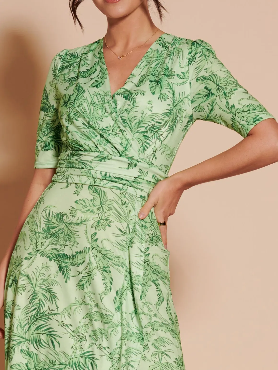 Ruffle Hem Jersey Maxi Dress, Green Leafy